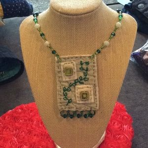 Hand made upcycled quilt beaded necklace